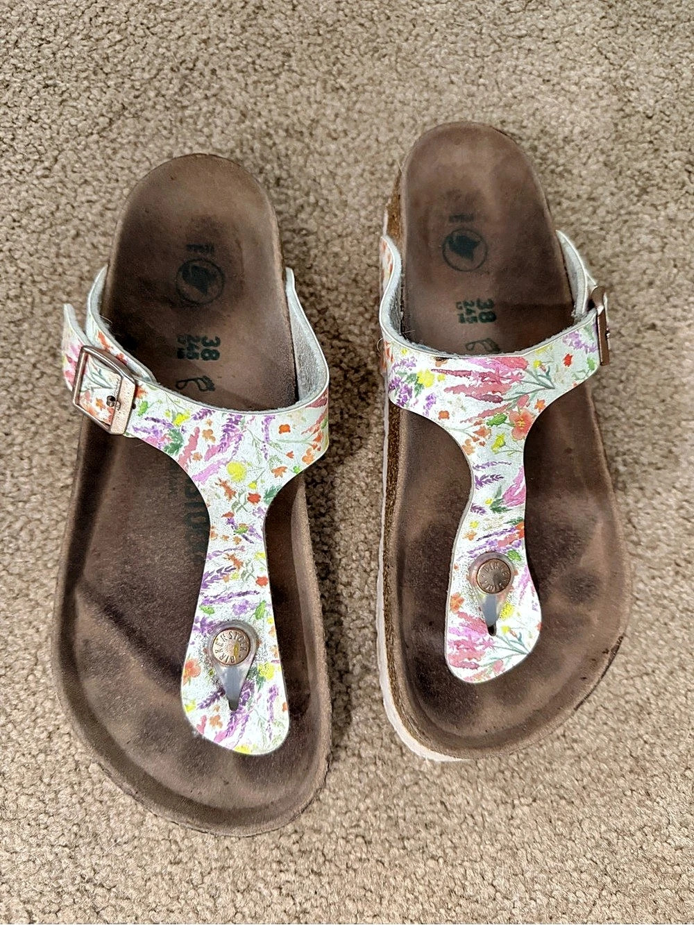Birkenstock Watercolor Flower Thong Sandals White & Pink EU 38